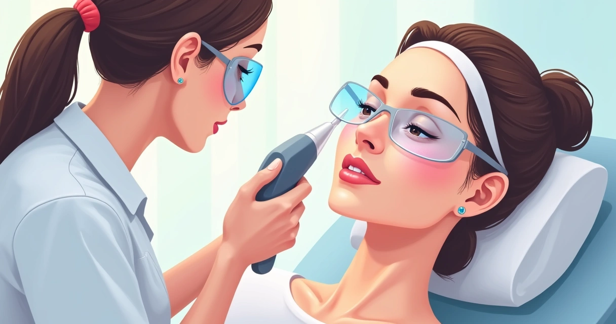 Sessão de laser vascular sendo realizada no rosto de uma mulher 