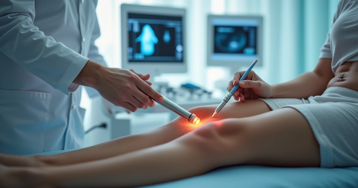 Aplicação de laser endovenoso no tratamento de varizes em clínica moderna 