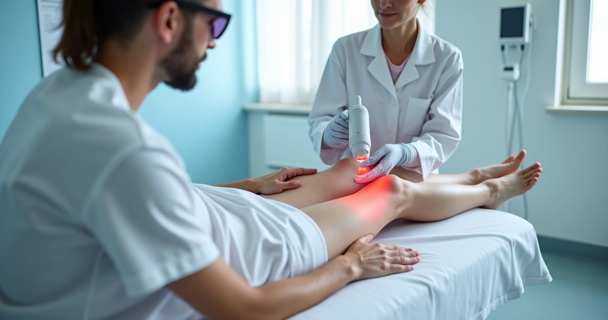 Aplicação de laser em vasos superficiais nas pernas