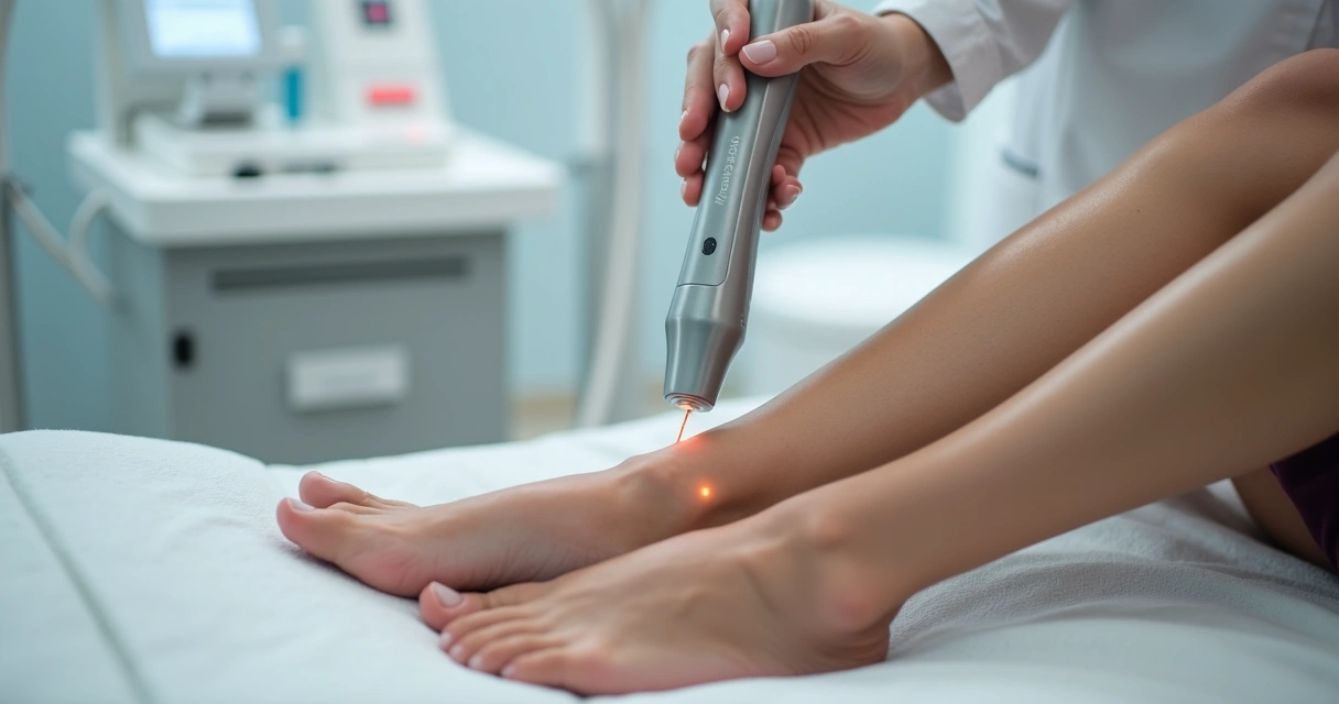 Aplicação de laser em vasinhos na perna 