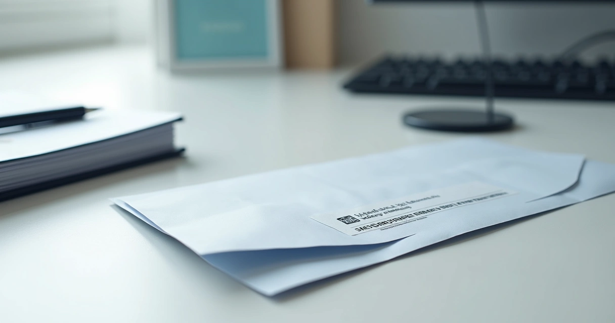 Envelope lacrado com laudo de exame médico sobre uma mesa de consultório 