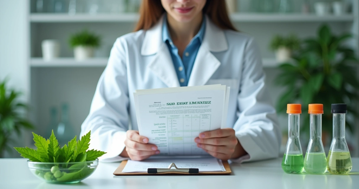 Cientista analisando laudo de moringa em laboratório