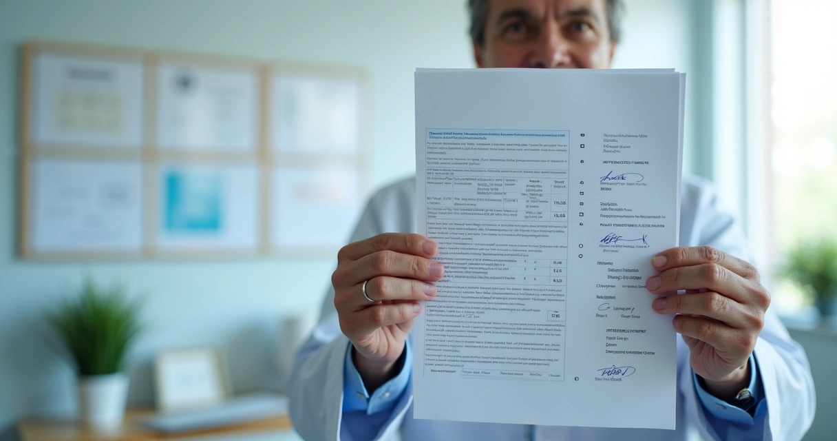 Médico segurando laudo médico em clínica moderna 
