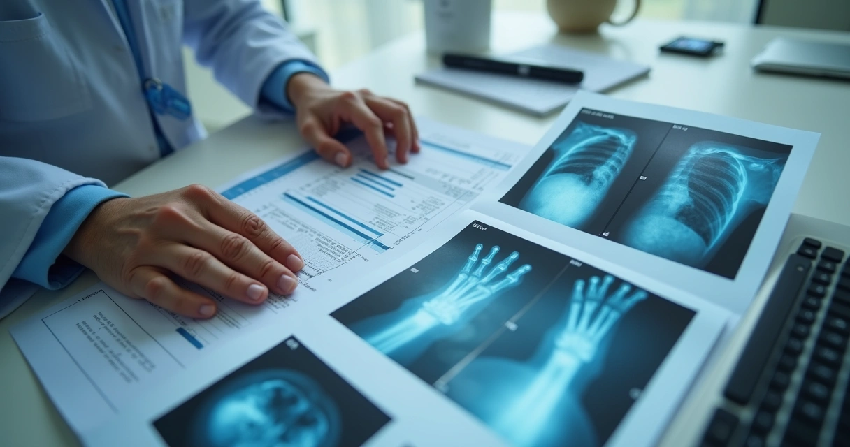Médico segurando laudo detalhado e resultados de exames 