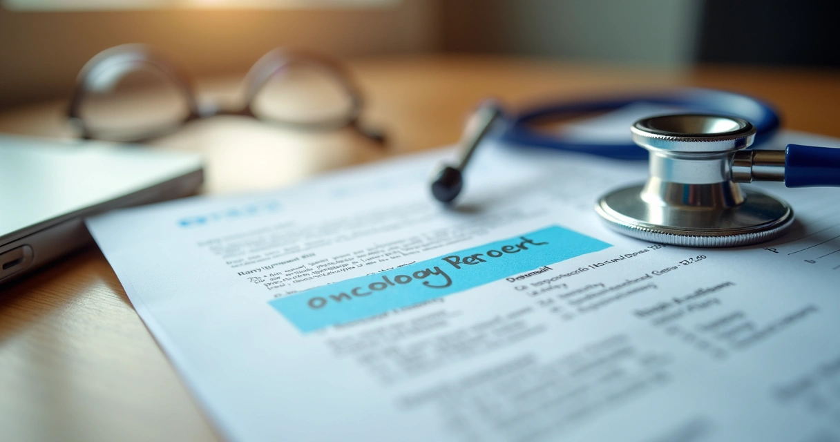 Laudo médico sobre mesa com anotação à caneta 