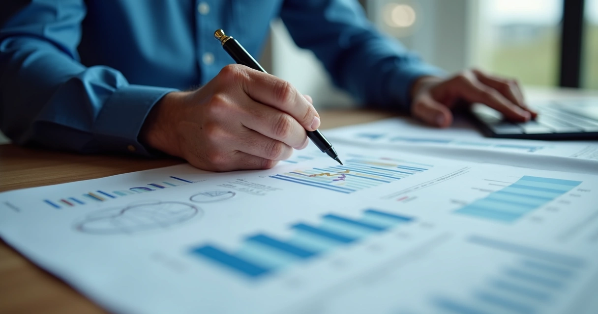 Perito analisando laudo pericial com gráficos técnicos 