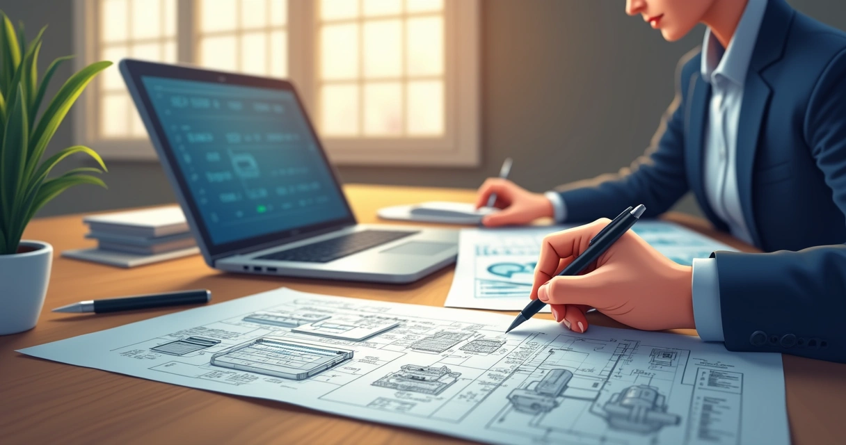 Engenheiro sentado à mesa escrevendo laudo técnico detalhado 