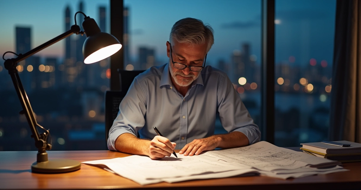 Engenheiro redigindo laudo técnico detalhado 