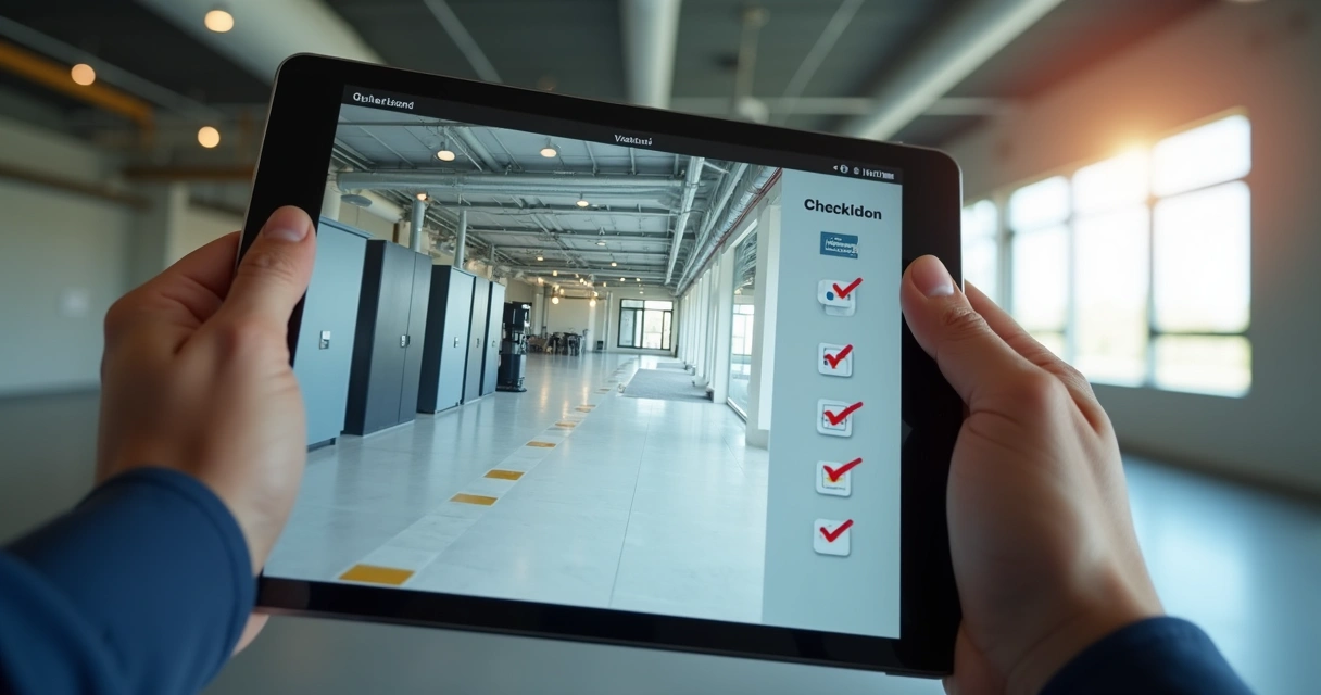 Checklist digital de vistoria de imóvel comercial com fotos datadas 