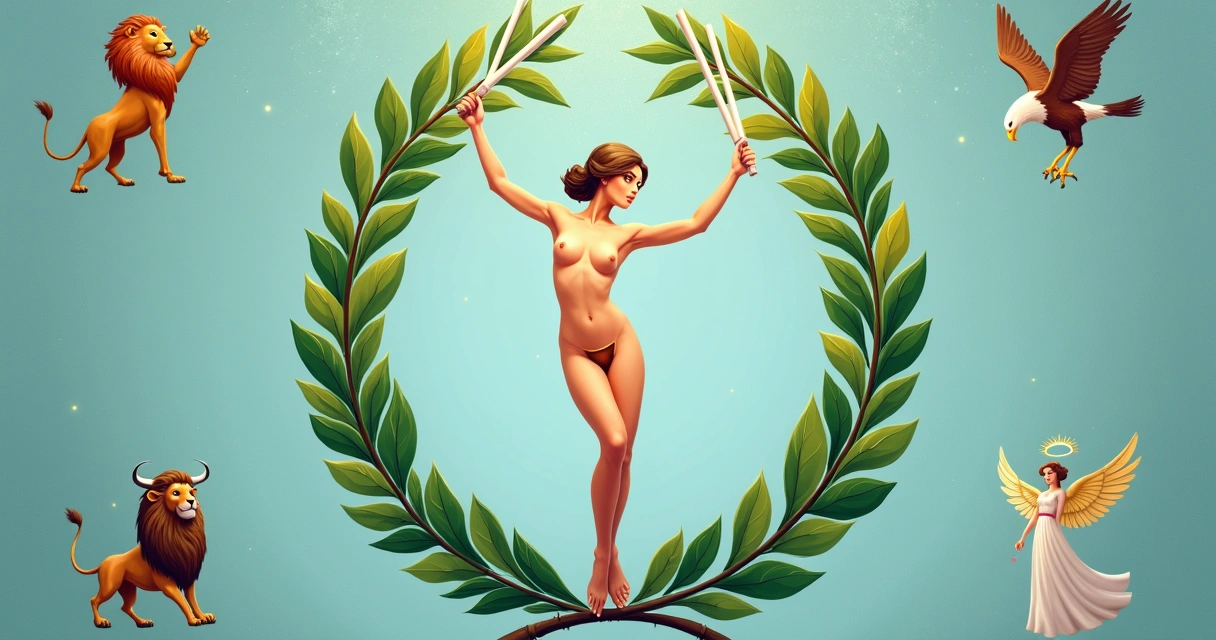 Dancer within a laurel wreath, World tarot card imagery 