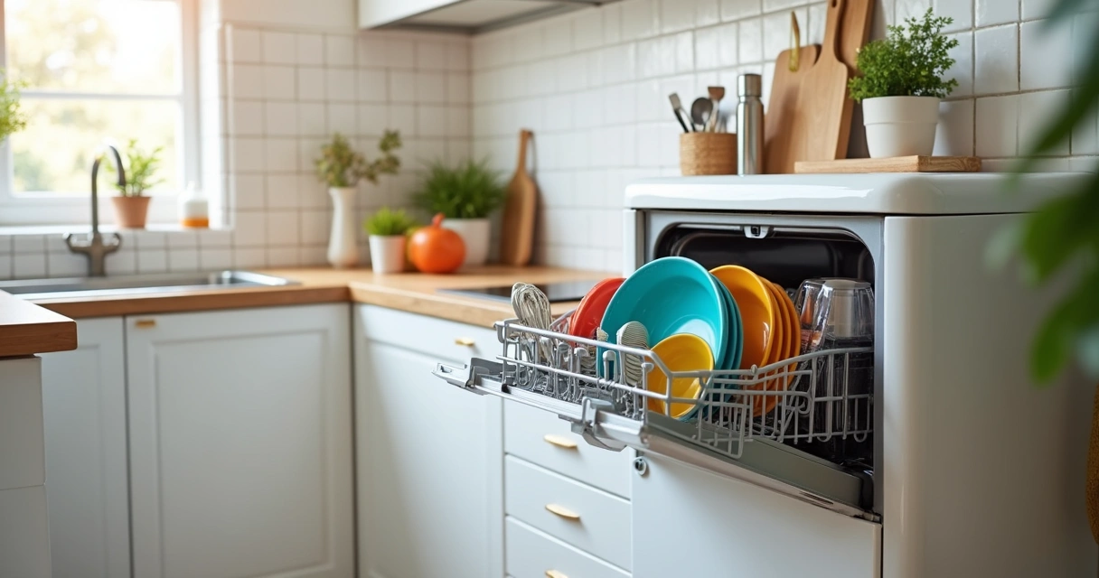 Lava-louça compacta em uma cozinha pequena ao lado da pia 