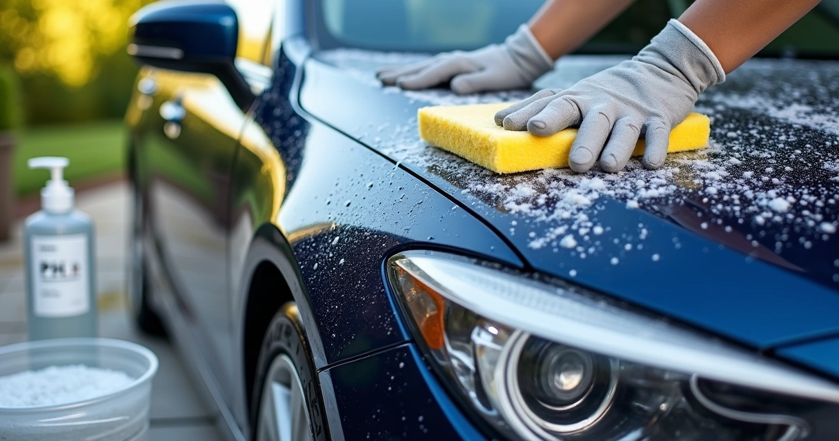 Lavagem cuidadosa com espuma e ph neutro na pintura do carro 