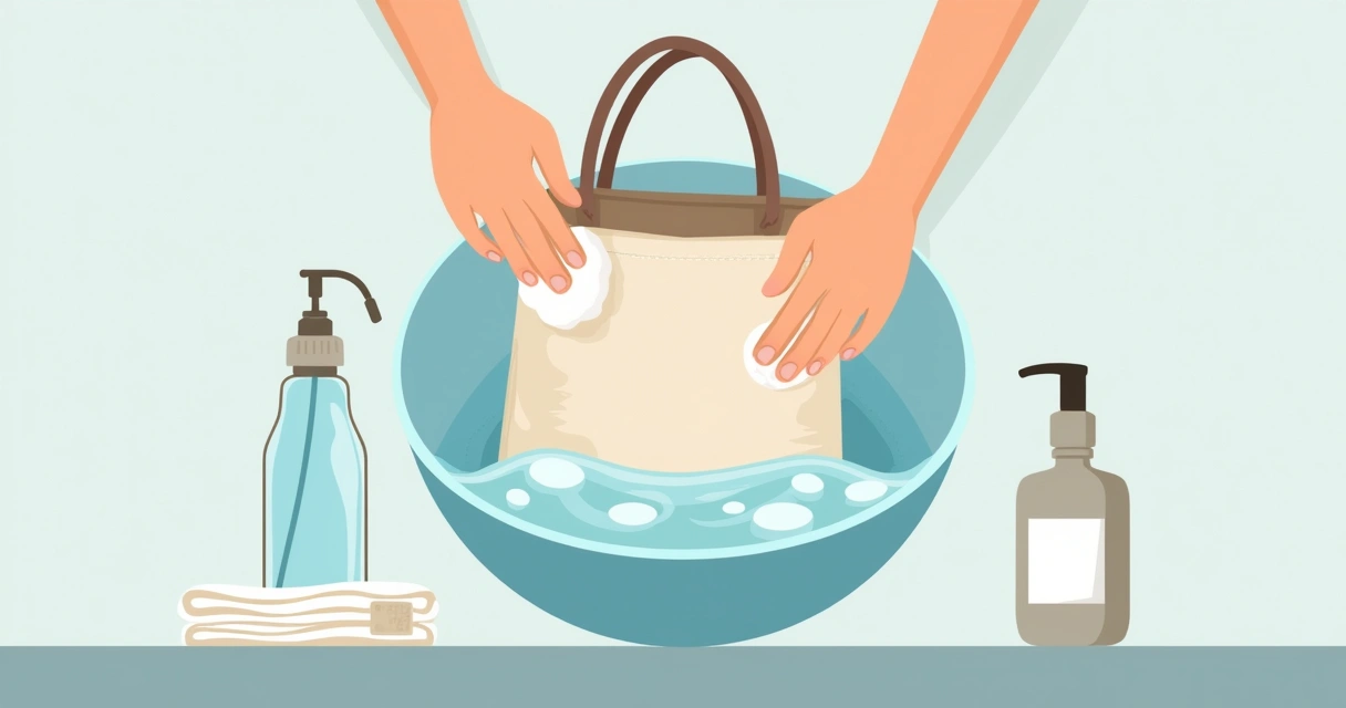 Ecobag sendo lavada à mão do avesso em água fria 
