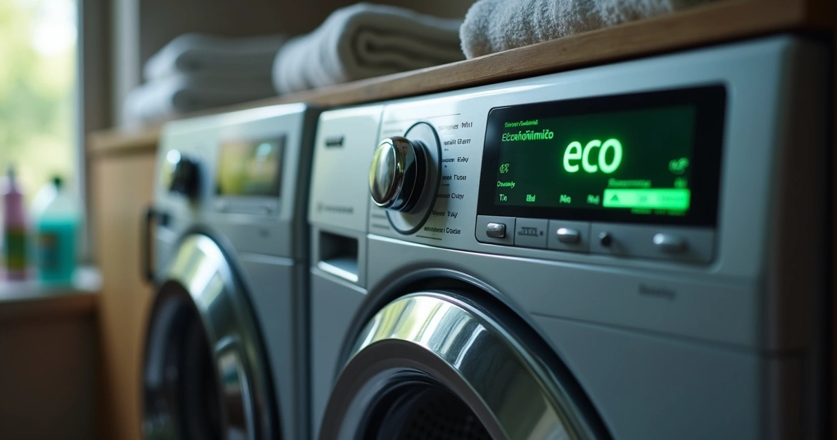 Painel eletrônico da lavadora com modo econômico ativado 