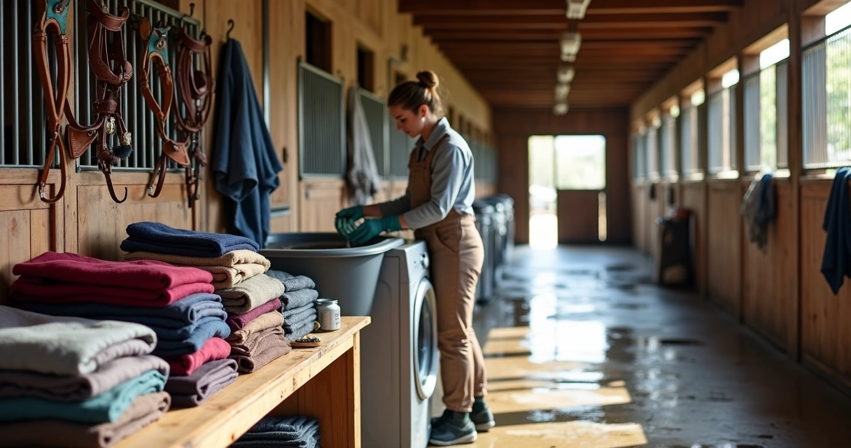 Lavagem de mantas e equipamentos de cavalo organizada em haras 