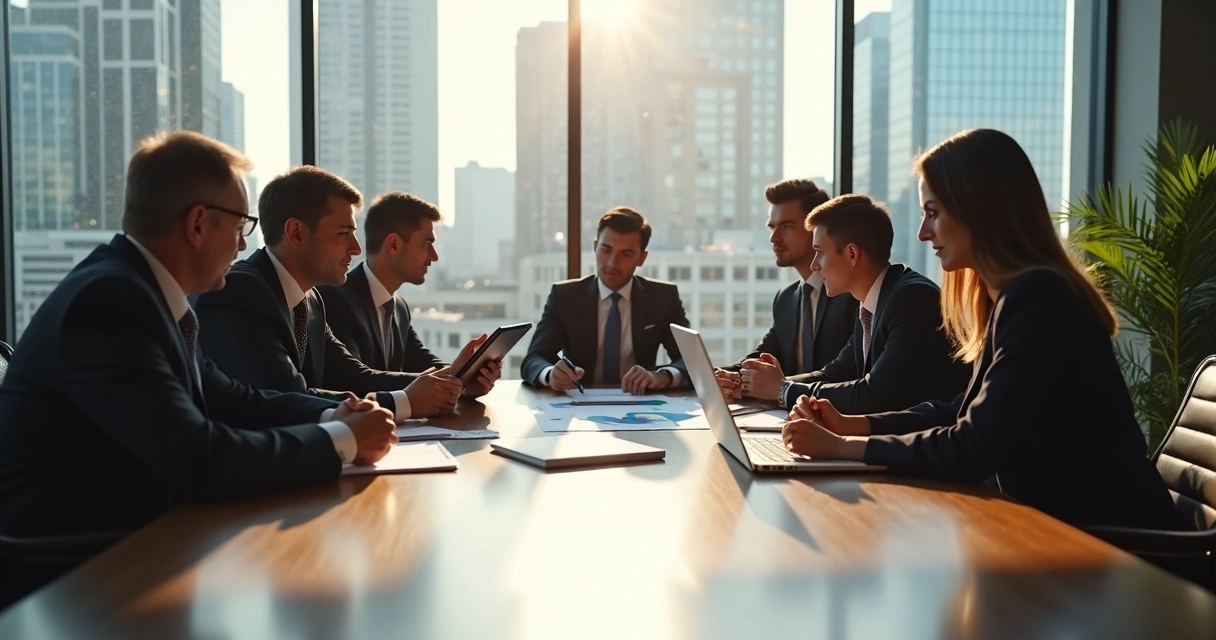 Law partners having a strategy meeting in a modern office
