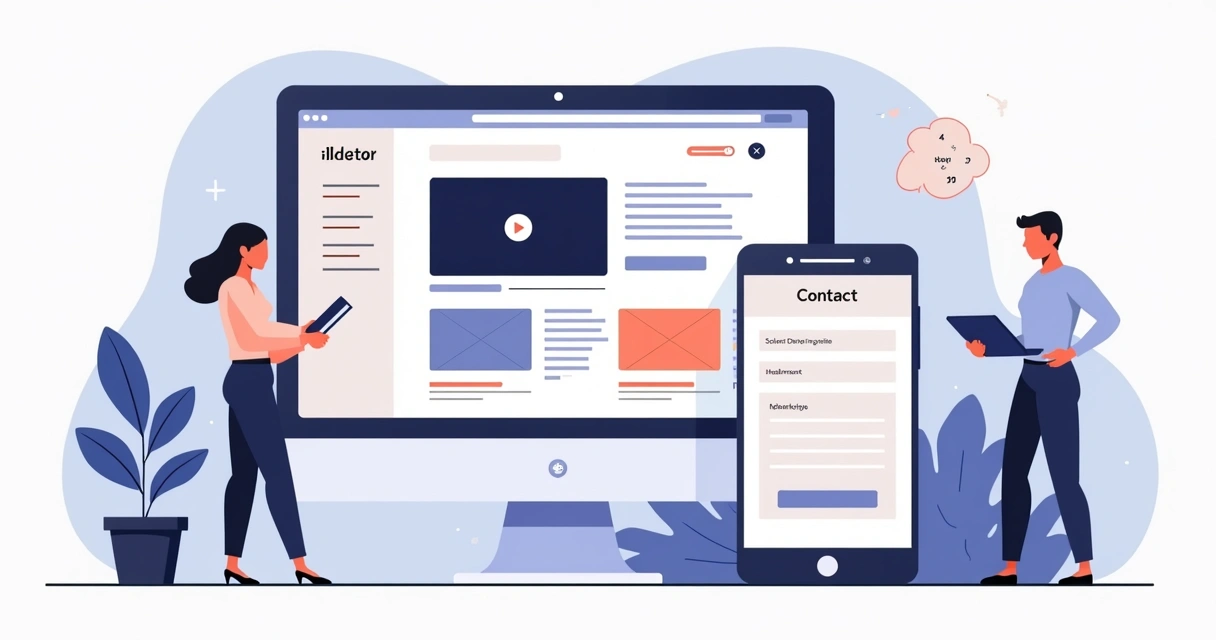 Layout de site mostrando blocos de conteúdo, imagens, vídeo e chamada para ação 