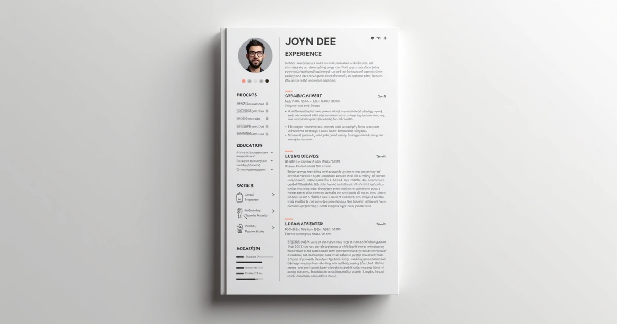 Layout visual de um currículo de UX design em uma página só, clean e elegante 