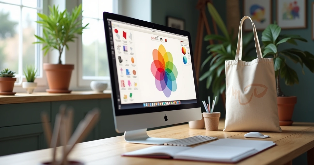 Simulação digital de ecobag personalizada com logotipo colorido 