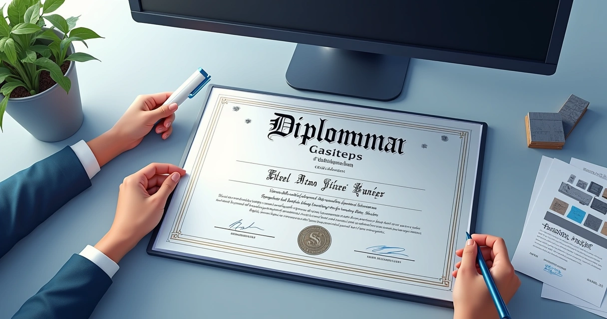 Layout de diploma em inox com marcações de relevo e acabamento