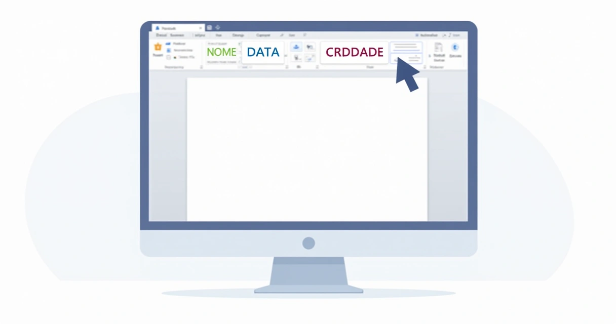 Documento do Word exibindo campos de texto destacados para preenchimento automático 
