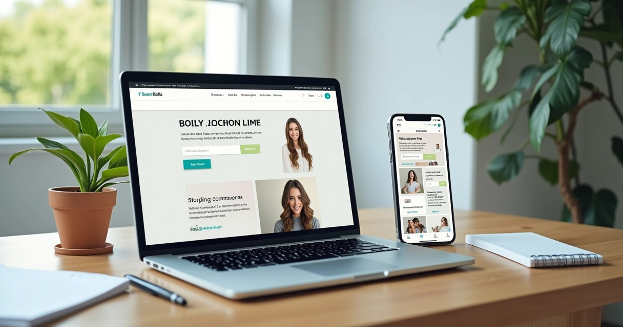 Layout de loja virtual sendo visualizado em notebook e smartphone 