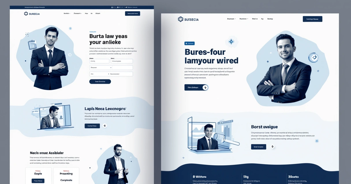 Exemplo gráfico de layout de landing page para advogados em tons sóbrios 