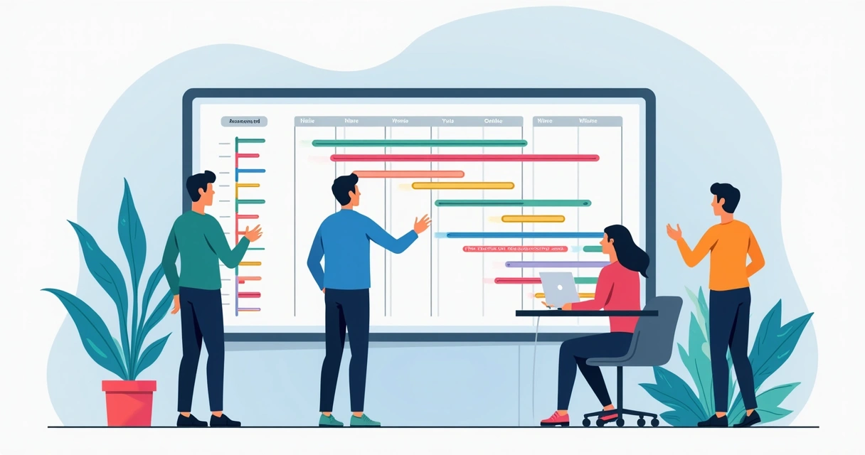 Gráfico de Gantt com layout personalizado, linhas coloridas e textos alinhados
