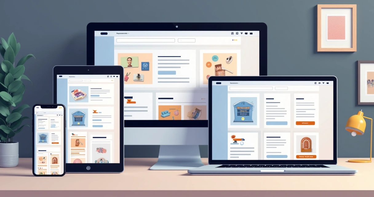 Tela exibindo diferentes layouts e recursos de e-commerce 