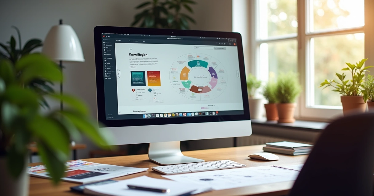 Tela de computador mostrando layout de site moderno e responsivo 