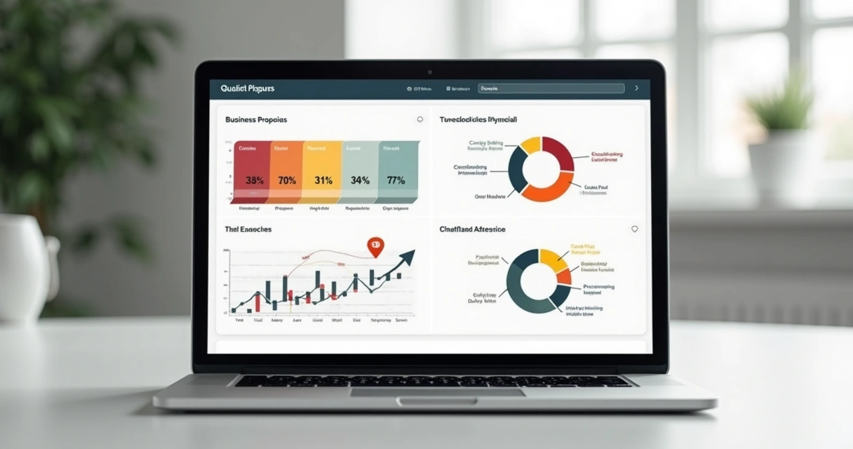 Layout moderno de proposta comercial com blocos coloridos e gráficos 