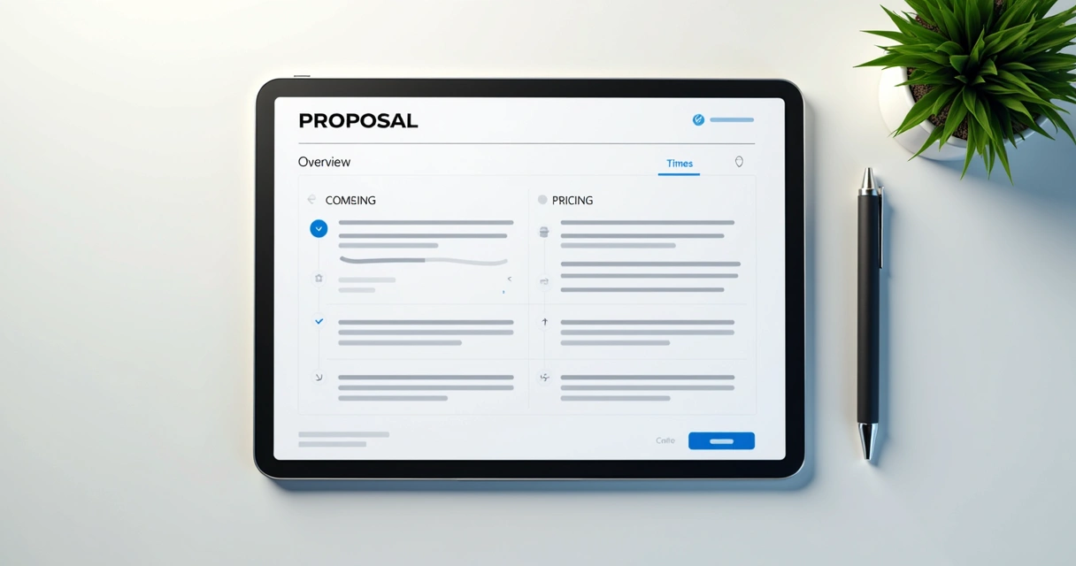 Layout limpo de proposta em tablet. 