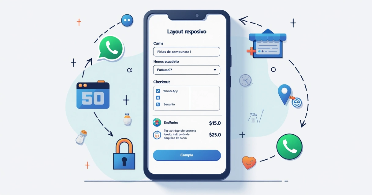 Layout responsivo de loja virtual e processo de checkout seguro no celular 