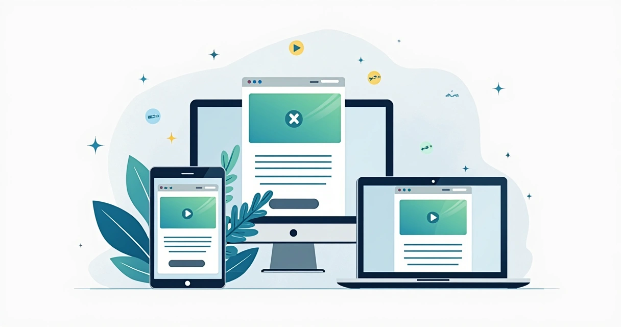 Ilustração de uma página de vendas responsiva exibida em diferentes dispositivos 