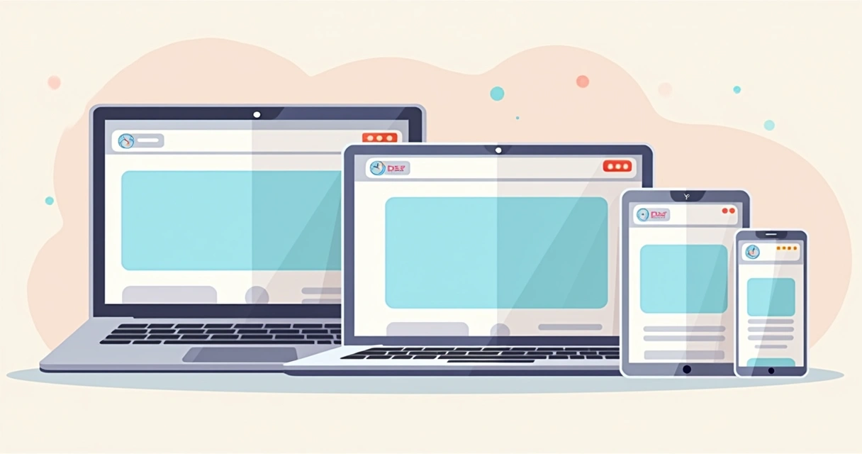 Visualização de um site responsivo em telas de notebook, tablet e smartphone, lado a lado 
