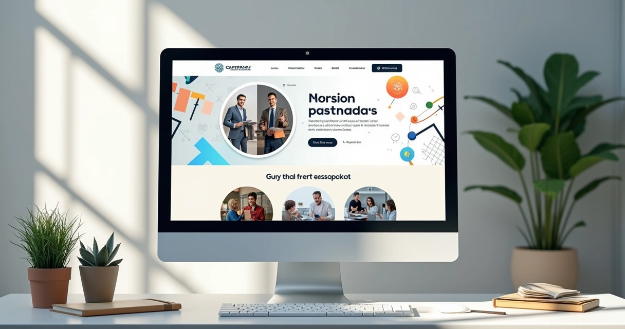 Layout de site empresarial personalizado com elementos visuais distintos 