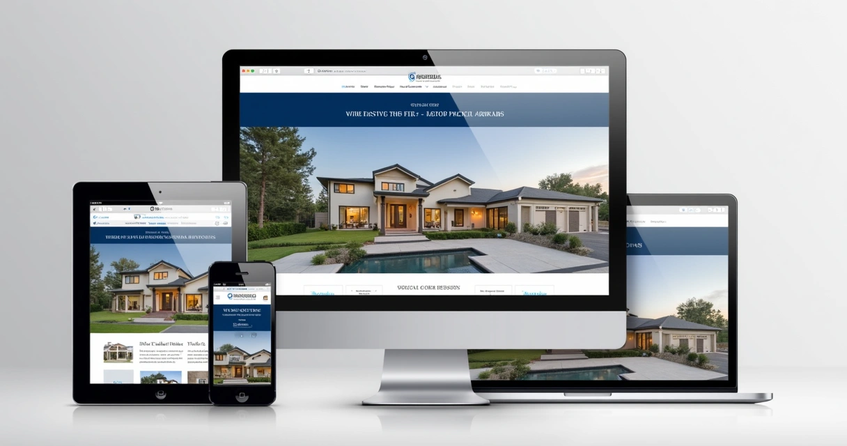 Mockup de site imobiliário com layout moderno e responsivo em diferentes dispositivos 
