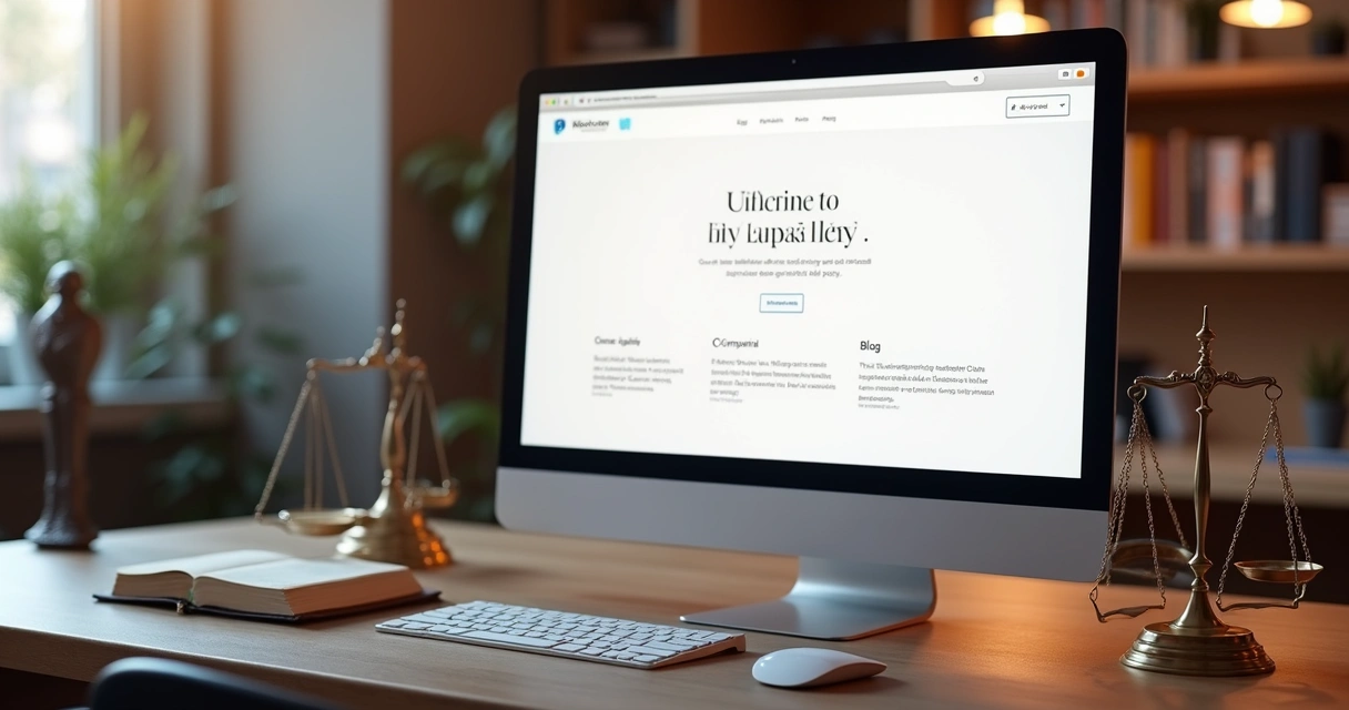 Design de site jurídico em tela de computador 