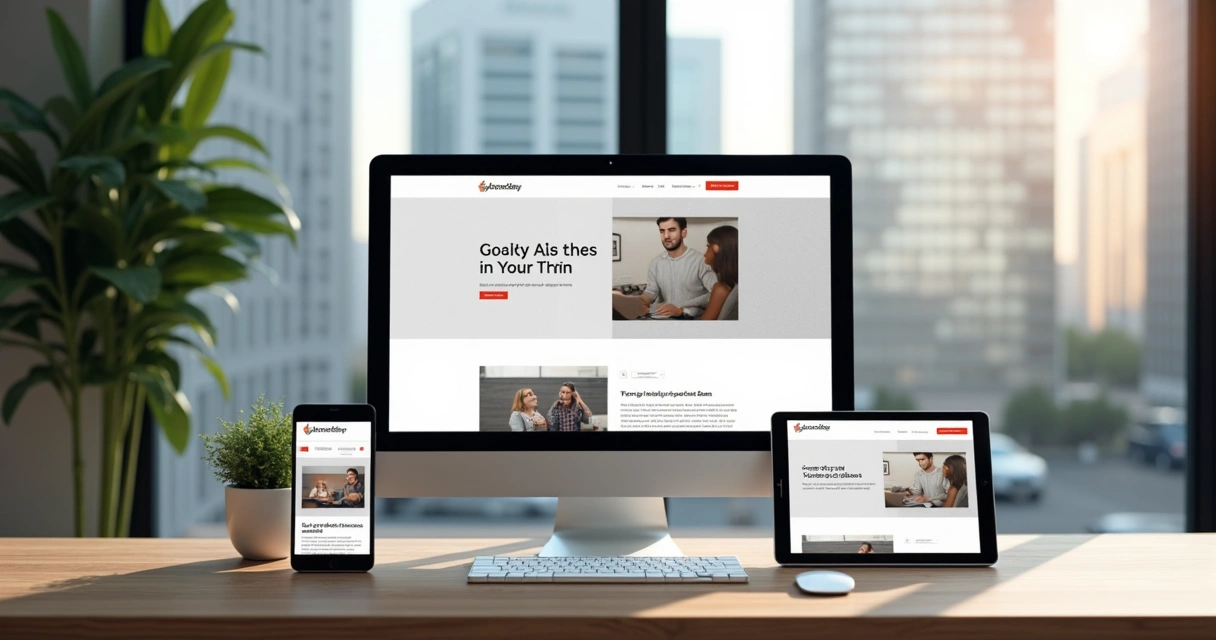 Site aberto em computador, tablet e smartphone 