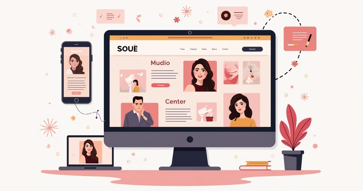 Layout moderno de site para salão de beleza com fotos reais e agendamento online 