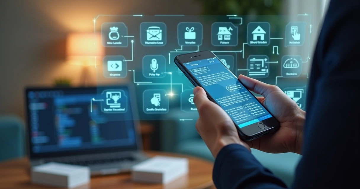 Automação de lead imobiliário com smartphone e painel digital