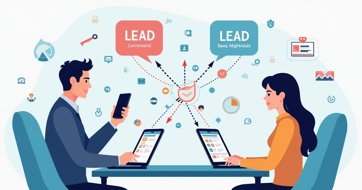 Duas equipes dividindo informações de leads captados em uma campanha de parceria de marketing 