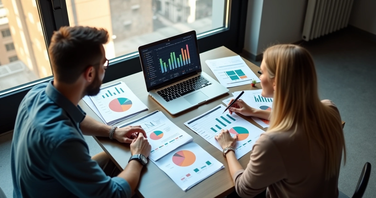 Empresa analisando dados em computador
