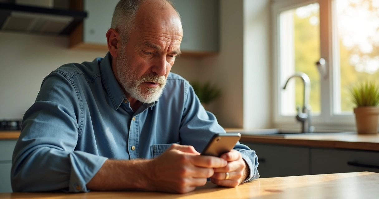 Pessoa olhando smartphone com expressão de desconfiança