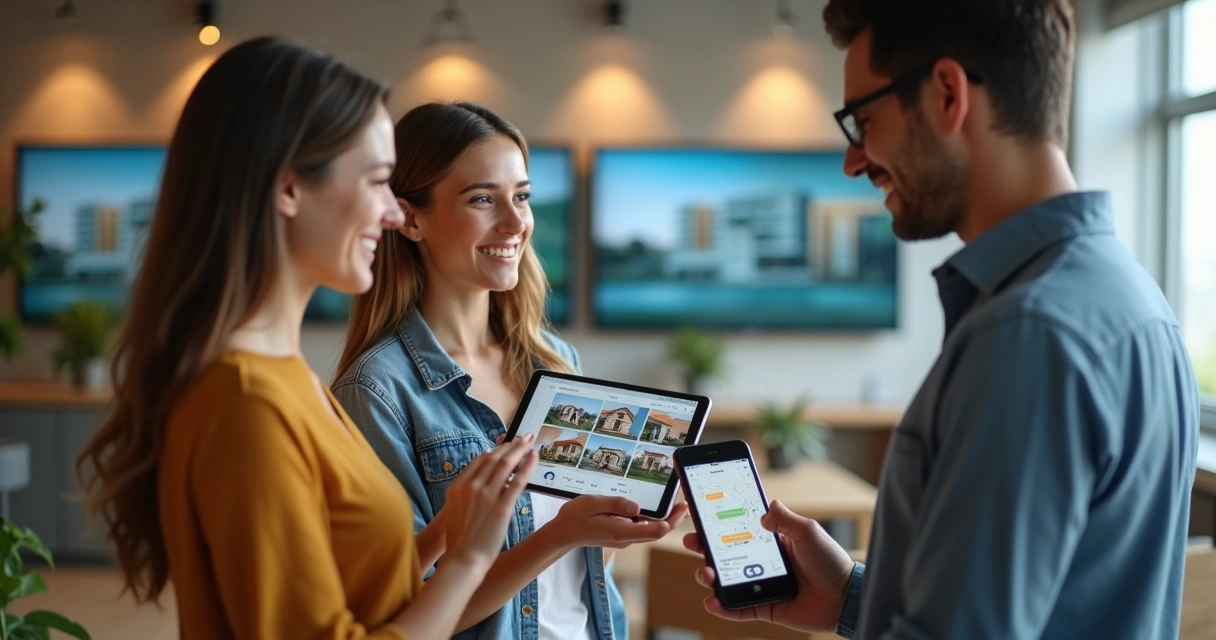 Corretor e cliente conversando sobre imóvel em mensagem digital 