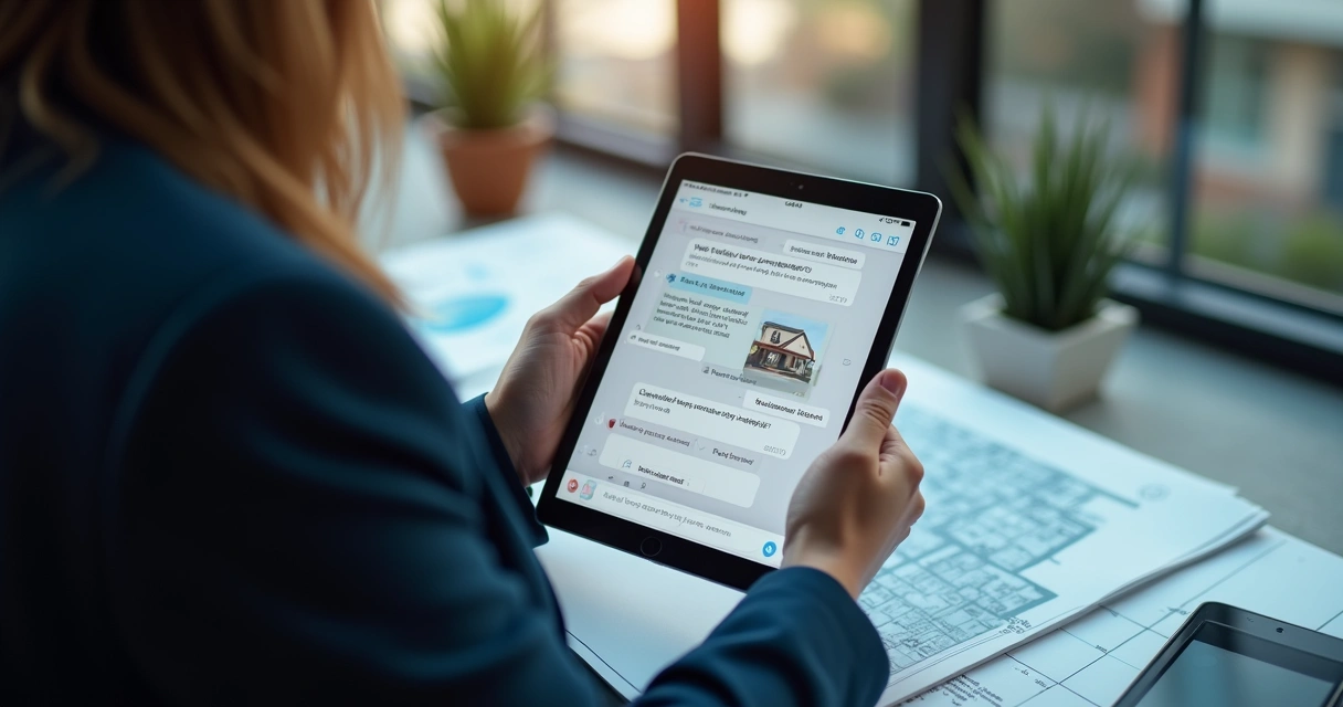 Atendimento de lead imobiliário via chatbot em tela digital