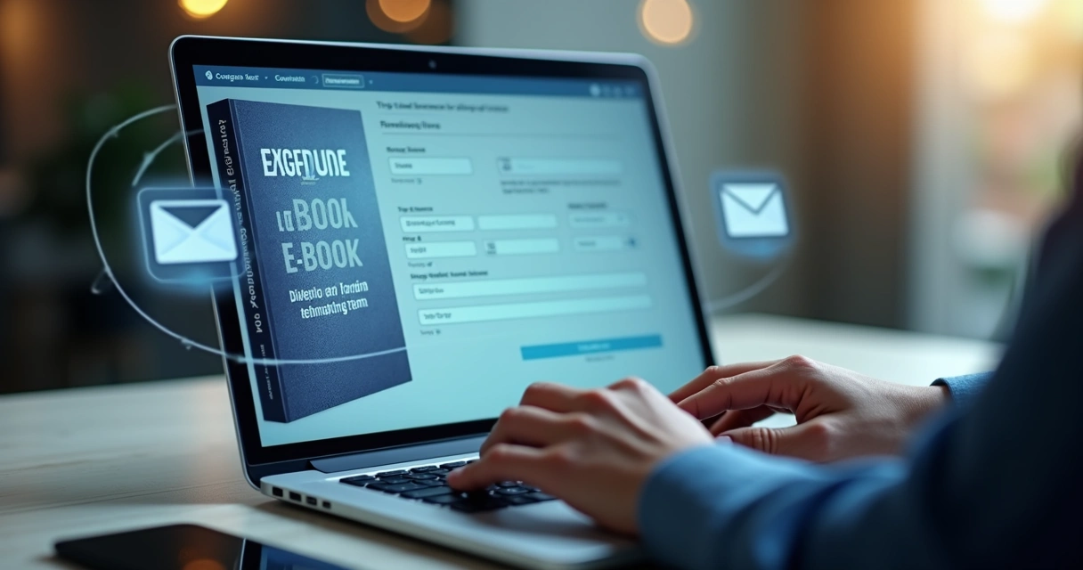 Tela de computador mostrando um e-book sendo baixado após preenchimento de formulário