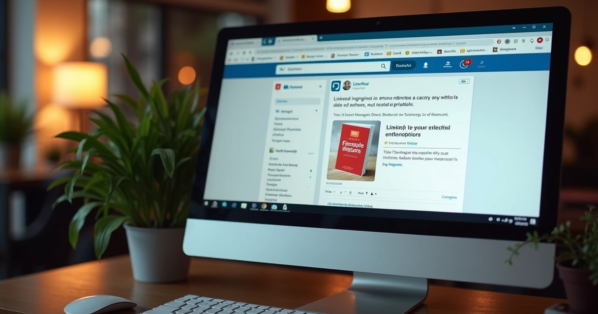 Lead magnet digital sendo enviado em mensagem do LinkedIn em uma tela de computador. 