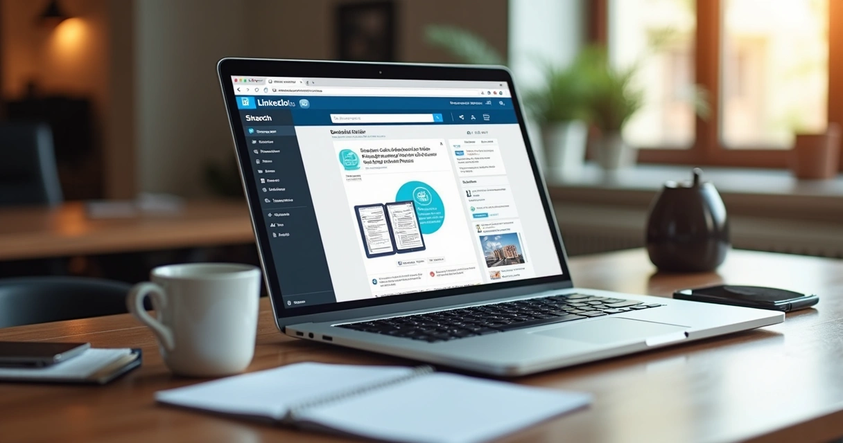Exemplo de lead magnet para LinkedIn apresentado em ambiente de trabalho 