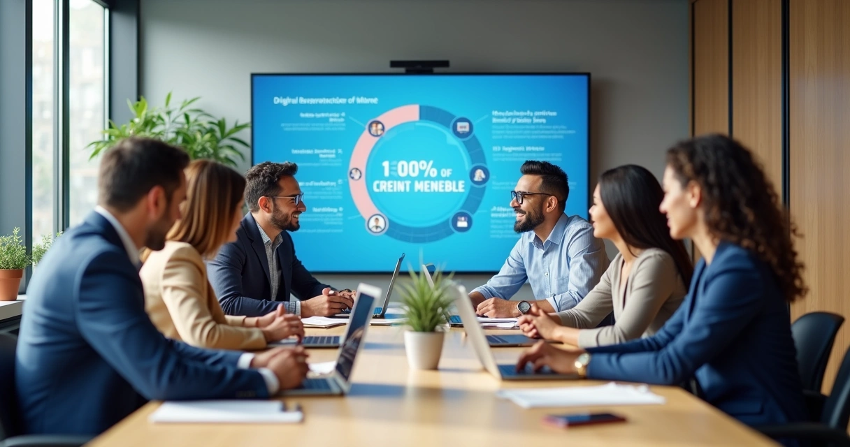 Empresários usando LinkedIn discutindo estratégias de conteúdo